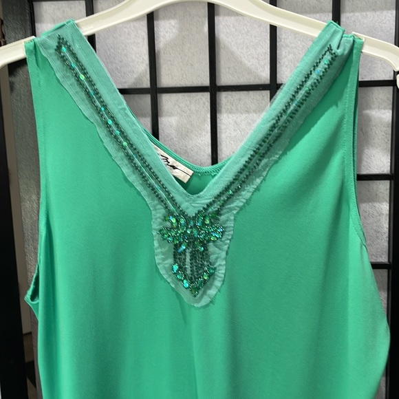 Vintage Cydney Mar, Green Tank with Beaded Embellishment, SZ XL - Picture 2 of 6
